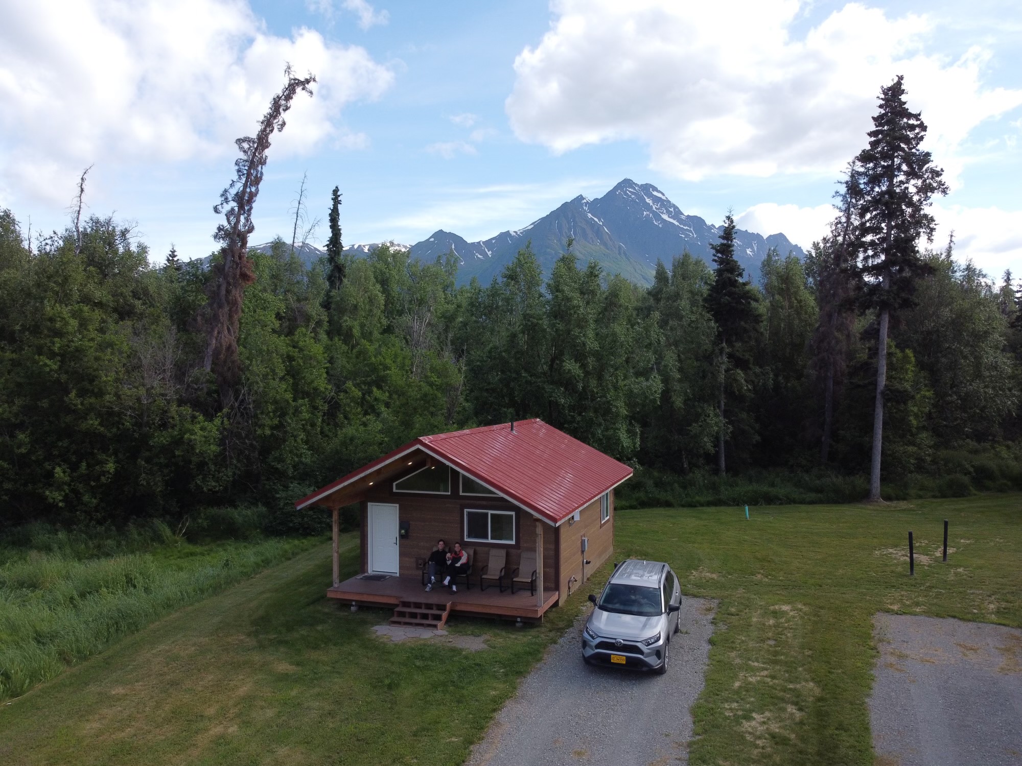drone view of Rental cabin in Alaska