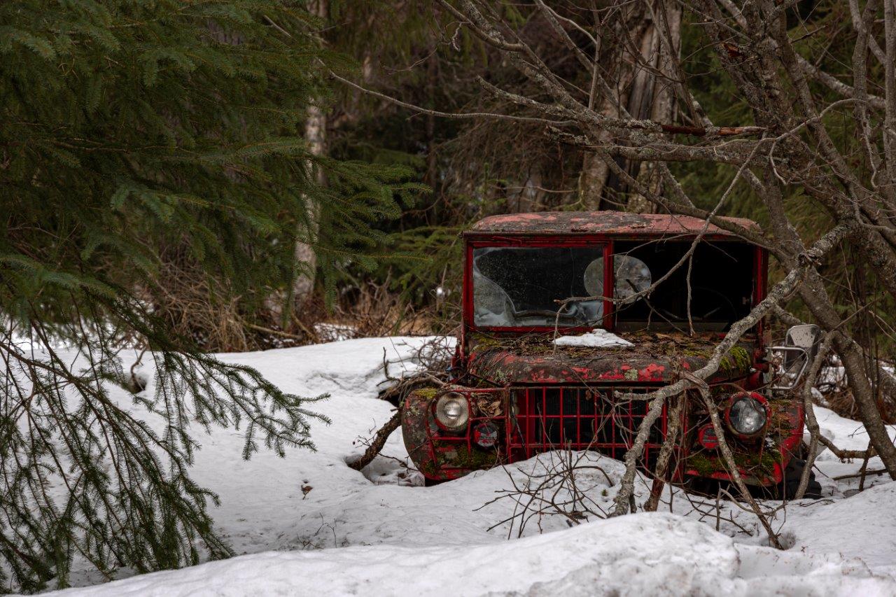 abandoned truck in the snow of Alaska